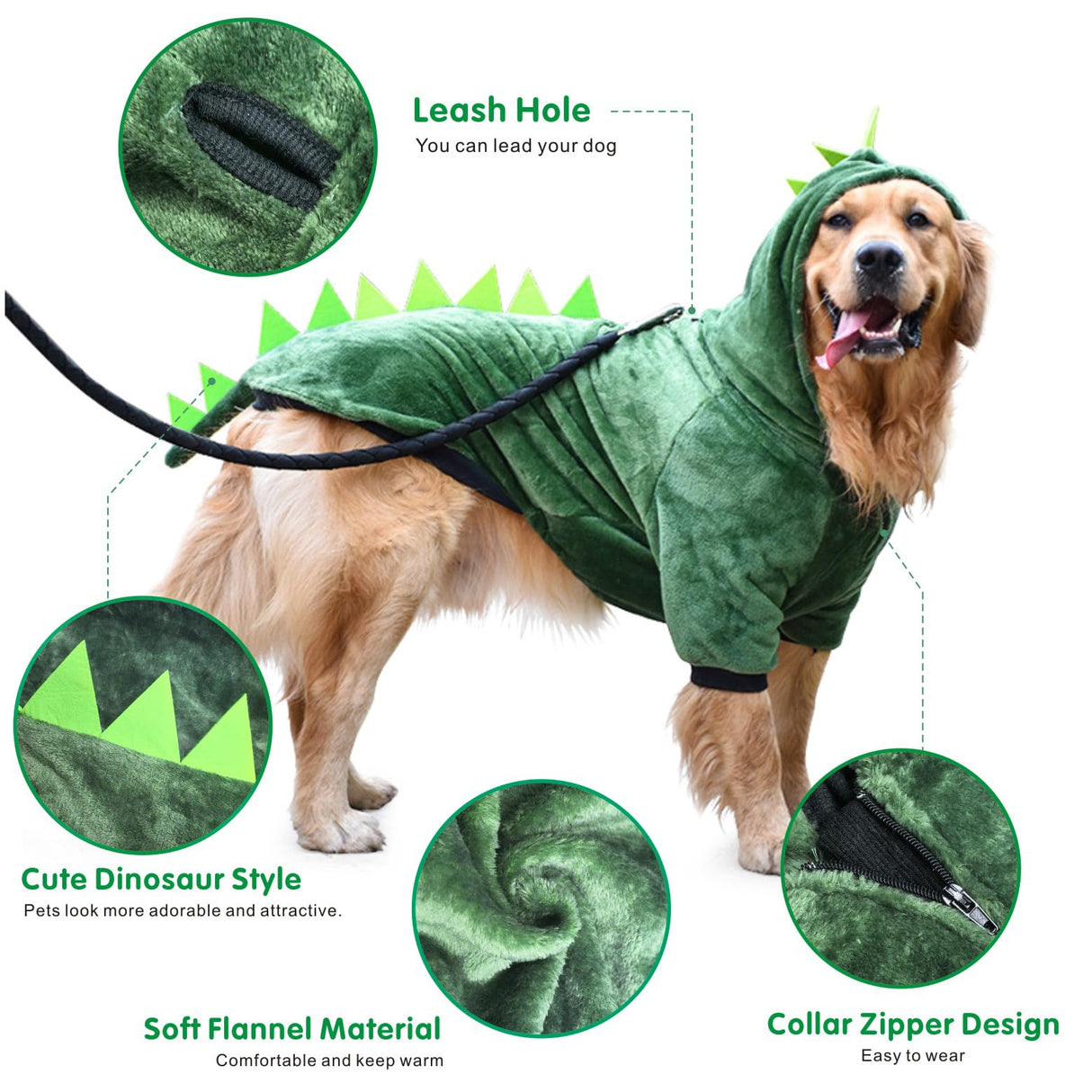 Idepet Large Dogs Halloween Dinosaur Costume Jacket Pet Dog Warm Fleece Winter Clothing Outfits Funny Apperal Golden Retriever Pitbull Clothes Hoodie (3XL)