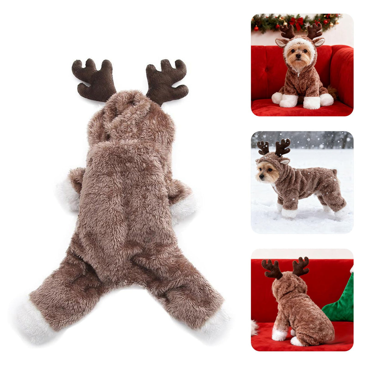 Dog Christmas Reindeer Cosplay Outfit, Cute Dog Hoodies Winter Sweatshirt for Puppy, Warm Pet Costume Clothing for Small Dogs (Small)