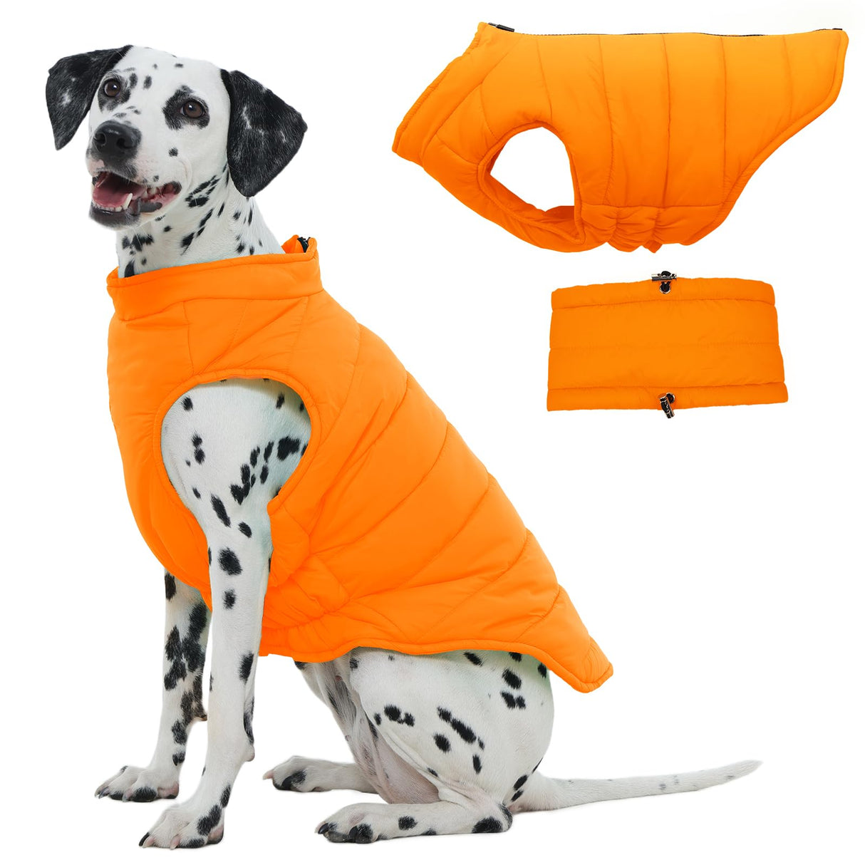 LeleTail Large Dog Winter Coat with Back Zipper & Detachable Scarf, Waterproof Warm Dog Snow Jacket, Dogs Puffer Vest for Golden Retriever, German Shepherd, Orange 2XL
