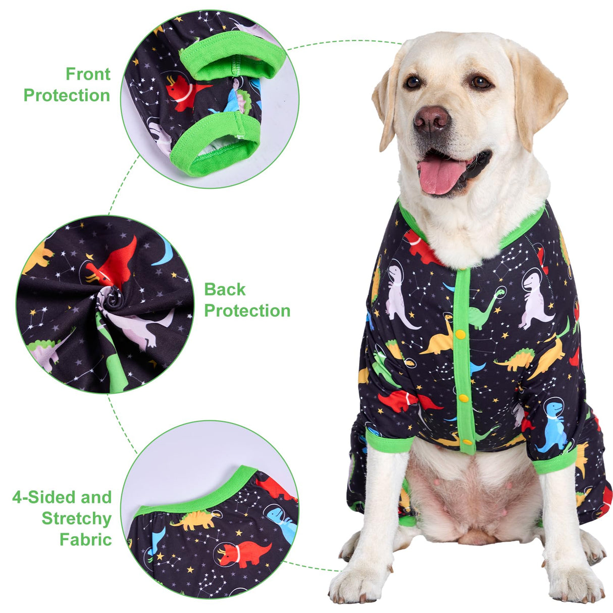 LovinPet Big Dog Wound Care/Surgical Recovery Shirt, Undershirt for Dog Coats, Anti Licking, Pet Anxiety Onesies for Dogs, Dinosaurs in Space Print, Onesies for Dogs, Pitbull Shirt, Pet PJ's, 2XL
