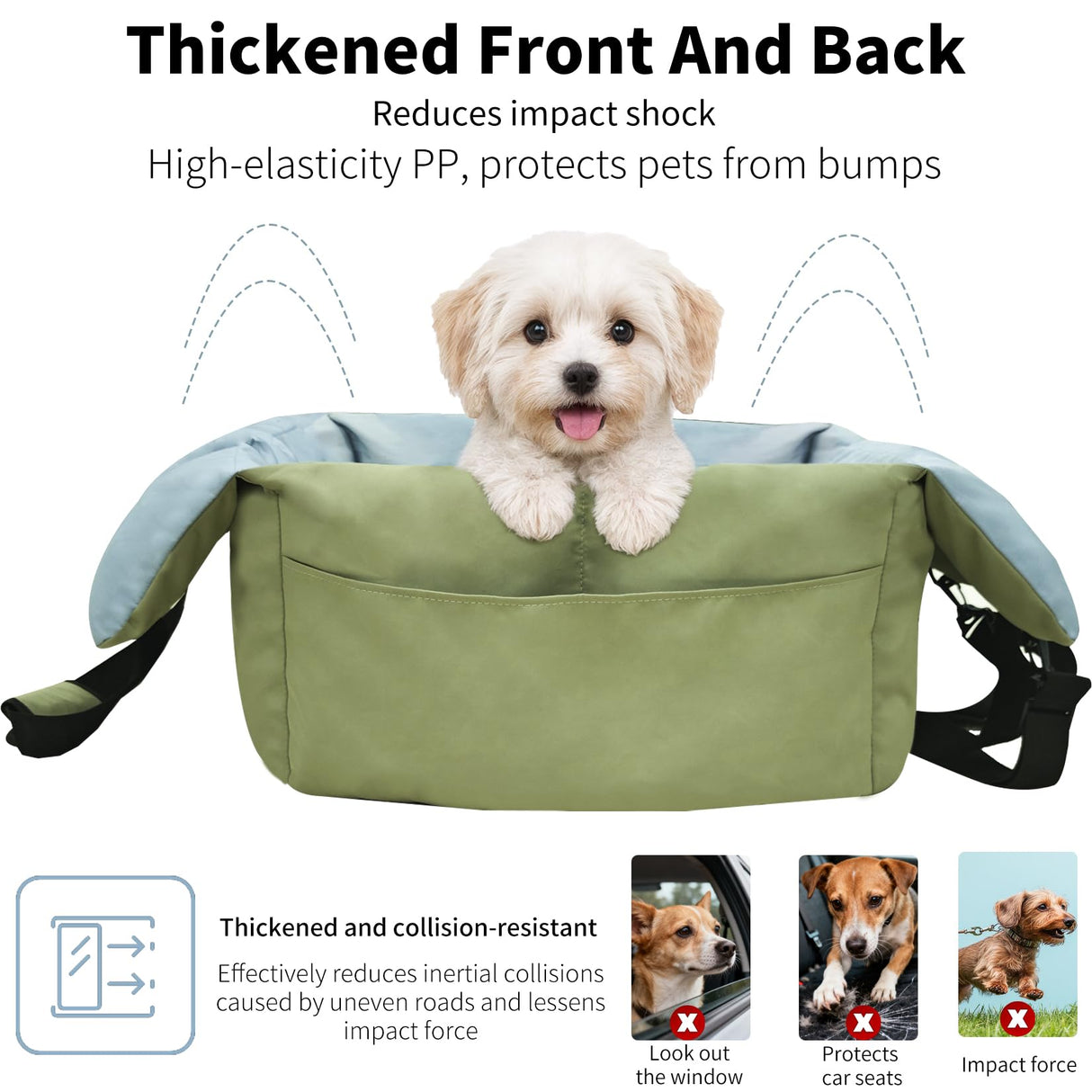 Dog Car Seat for Small Dogs: Doggy Seats Bed for Car Waterproof with Safety Leash - Pet Carseat Doggie Carriers with Storage Pockets, Hair Proof, Light Green