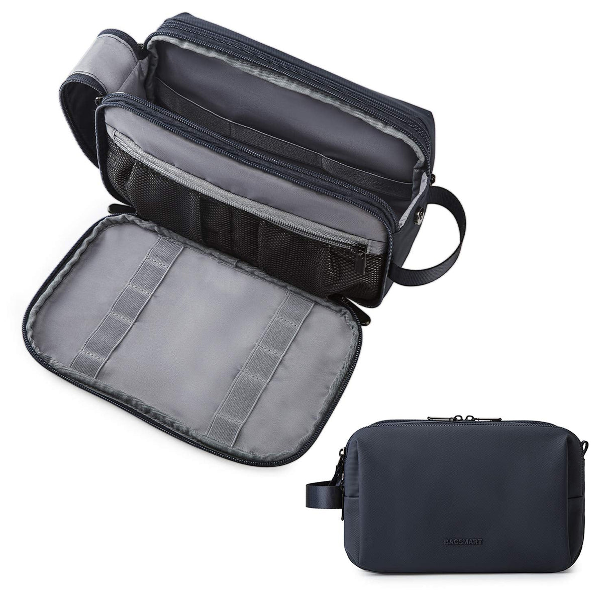 BAGSMART Toiletry Bag for Men, Travel Toiletry Organizer Dopp Kit Water-resistant Shaving Bag for Toiletries Accessories, Door Room Essentials,Navy Blue-medium