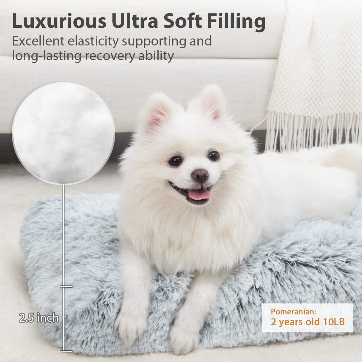 CHAMPETS Washable Dog Bed for Small Dogs with Removable Cover, Super Soft Waterproof Dog Crate Bed with Non-Slip Bottom, Fluffy Pet Bed 24×18 Inch, Grey