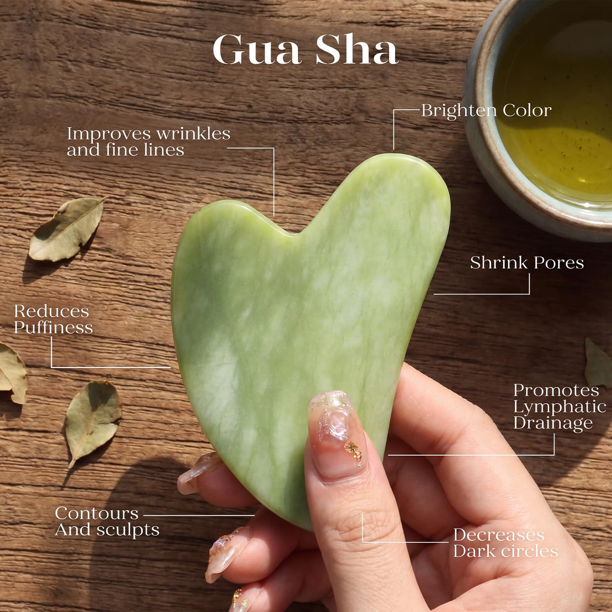 IcyMe Jade Face Roller & Gua Sha, Facial Beauty Skin Care Tools, Self Care Gift for Men Women, Massager for Face, Eyes, Neck, Relieve Fine Lines and Wrinkles - Green