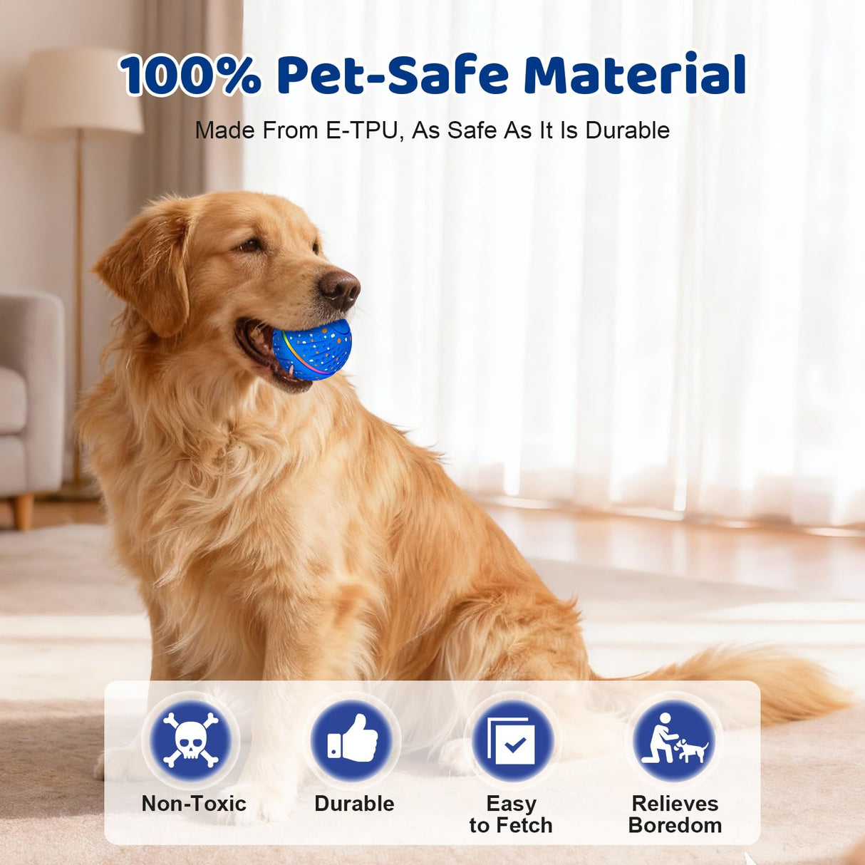 Sankell Interactive Dog Ball Toy - Smart Moving Bouncing Dog Ball with RGB Lights, E-TPU Material, 3 Play Modes Automatic Rolling Balls Toy for Small Medium Dogs Keep Them Busy(Blue)