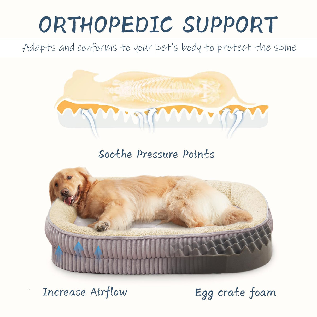 DEBANG HOME Orthopedic Dog Bed for Medium Dogs Breeds, High Density Egg Crate Foam Dog Sofa Beds,Oval Kennel Bed, Pet Couch Bed with Four Sided Bolster, Removable Washable Cover& Non-Slip Bottom