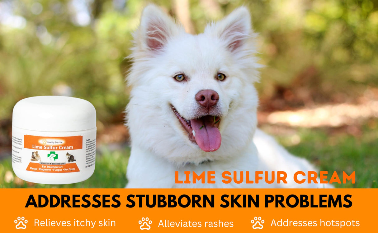 Healthy Paw Life's Lime Sulfur Pet Skin Cream (2 oz) - Pet Care and Veterinary Treatment for Itchy and Dry Skin - Safe Solution for Dog, Cat, Puppy, Kitten, Horse