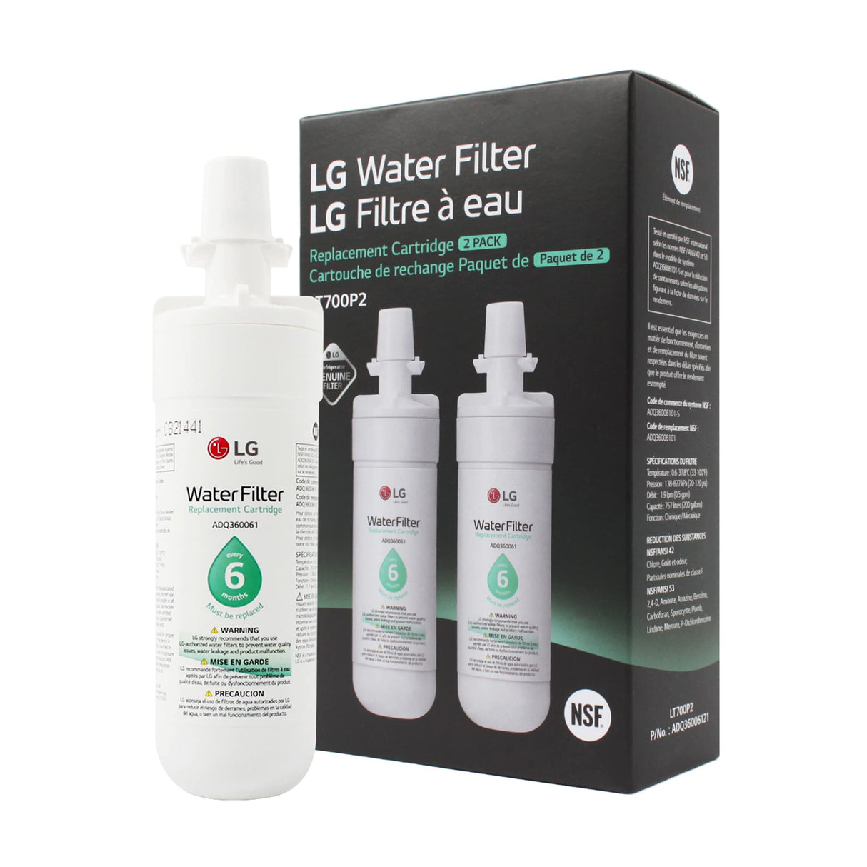 LG LT700P2 Refrigerator Water Filter (2 Count) and LG LT120F Refrigerator Air Filter