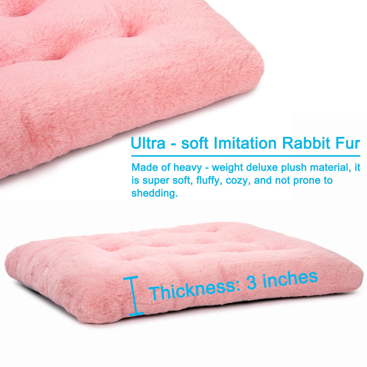 MOIRIG 2 Pack Washable Dog Bed, Deluxe Plush Dog Crate Beds with Anti-Slip, Comfy Kennel Pad Pet Sleeping Mat for Large, Medium and Small Dogs (2 Pack x Pink, 23.0" L x 18.0" W x 3.0" Th)