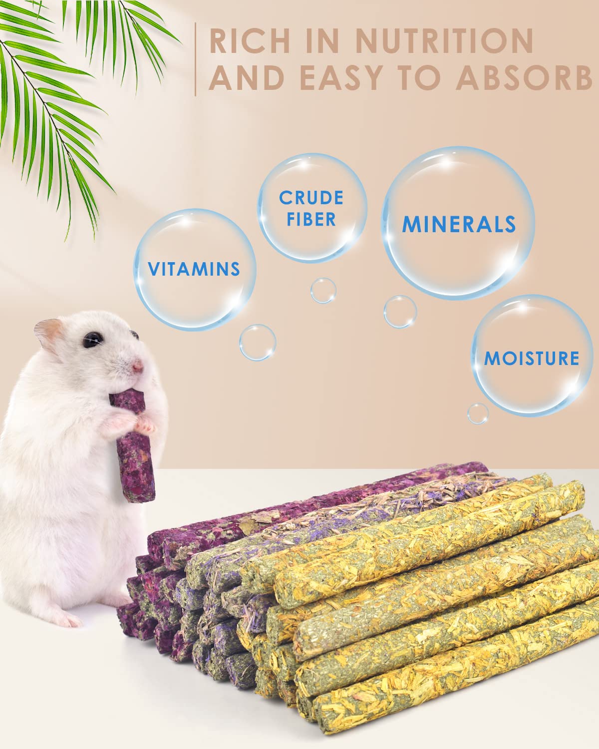 Bissap 108PCS Rabbit Chew Sticks, Mixed Natural Flower Rose Chrysanthemum and Forget-me-not Chew Toys Treats for Rabbit Bunny Chinchilla Guinea Pig Hamster and Other Small Animals Molar Snacks