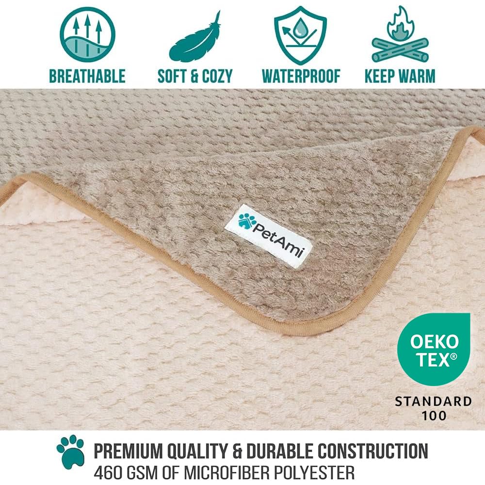 PetAmi Waterproof Dog Blanket, Leakproof XL Pet Blanket for Large Dogs, Furniture Sofa Couch Cover Protector, Fleece Cat Throw Bed Crate Kennel, Reversible Washable Soft Plush, Twin 60x80 Taupe Beige