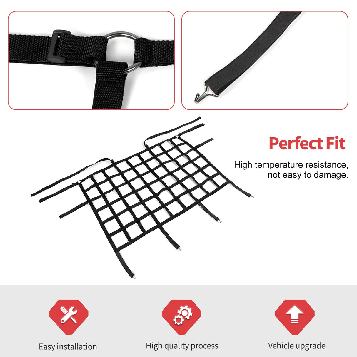 Rear Seat Cargo Net Pet Barrier Compatible with Jeep Wrangler JK JL Gladiator JT 2 Door 4 Door 2007-2023 (Black)