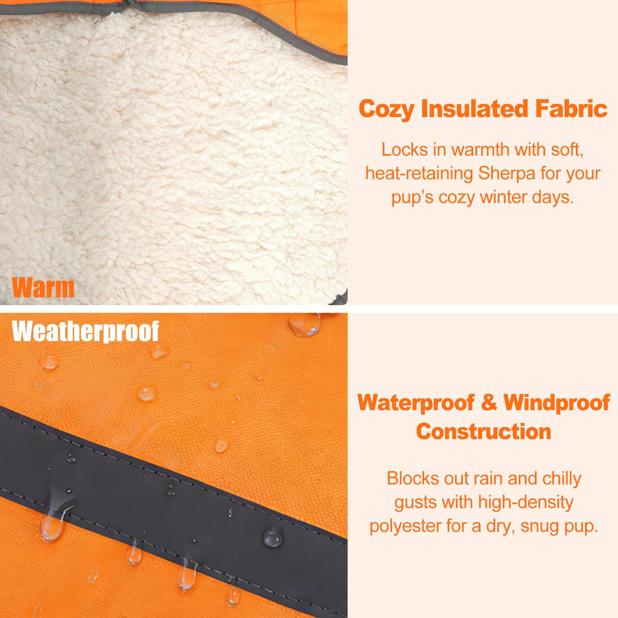 Dog Winter Coat with Fleece Lining for Medium Dogs– Warm Waterproof Windproof Snow Vest for Cold Weather, Reflective Blaze Orange Safety Dog Jacket, Easy-On Adjustable Fit with D Ring, L