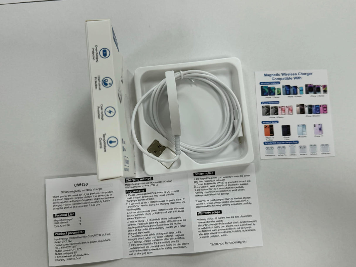 Magnetic Wireless Magsafe Charger iPhone: Charging Pad for iPhone 17/16/15/14/13/12 Series & AirPods Pro 4-2, Strong Magnet, Dual Ports, Case-Friendly, Lightweight for Travel Home Office Desk