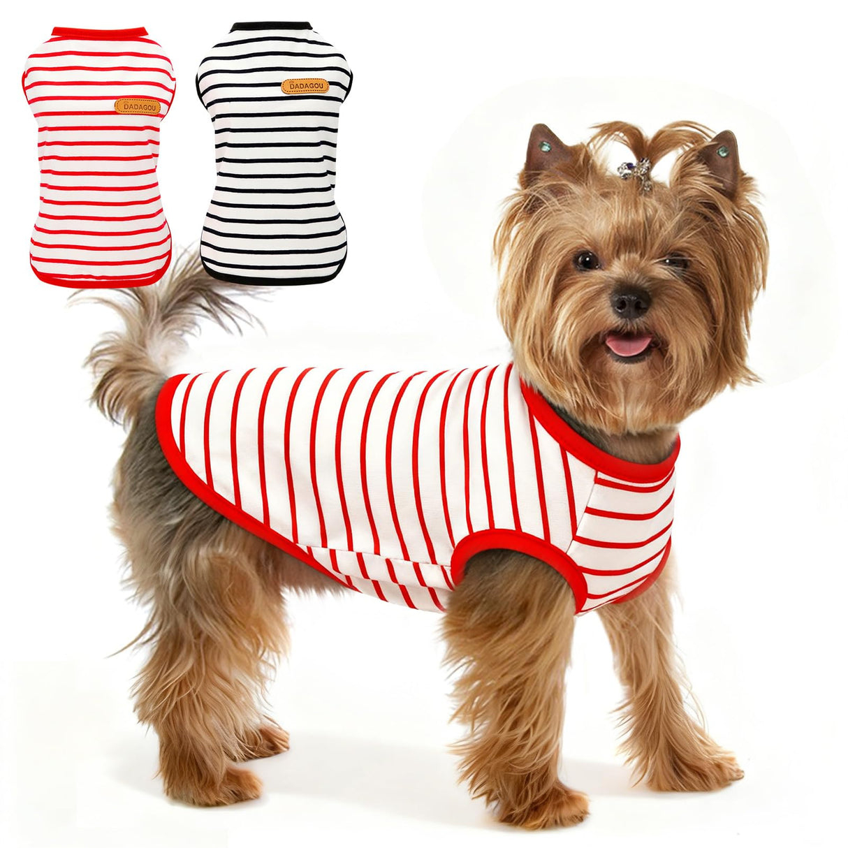 Preferhouse Dog T-Shirts for Extra Large Dogs 2 Pack, XL Dog Sleeveless Striped Vests Dog Pullover T-Shirts Lightweight Puppy Kitten Tank Top Cat Tee for Schnauzer, RedBlack-XL