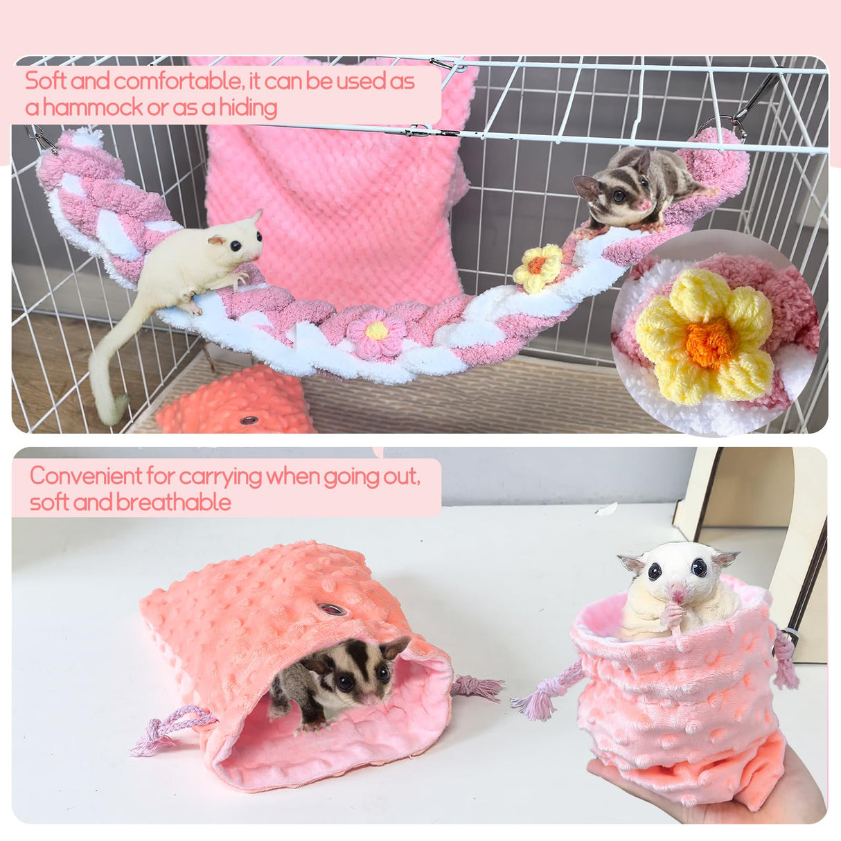 Hamiledyi Ferret Hammock 5 Pack Sugar Glider Climbing Ropes Toys Rat Hanging Tunnel Hammock Swing Squirrel Hideout Bed Cage Accessories for Mouse Hamster Chinchilla Small Animals