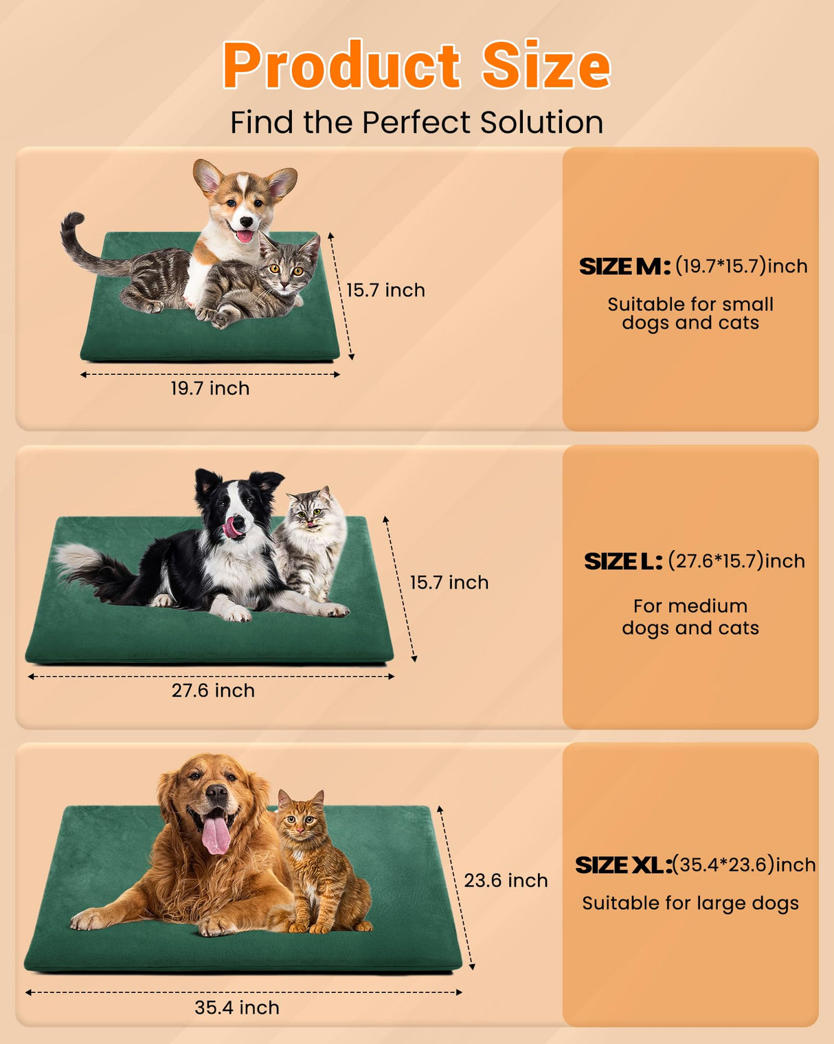 PETNF Outdoor Pet Heating Pad for Cats & Dogs, 100.4-107.6°F Auto Temp Control, Waterproof Fireproof, for Cat House/Dog Kennel/Carport, Fits Domestic & Stray Pets (Green 15.7"X27.6")