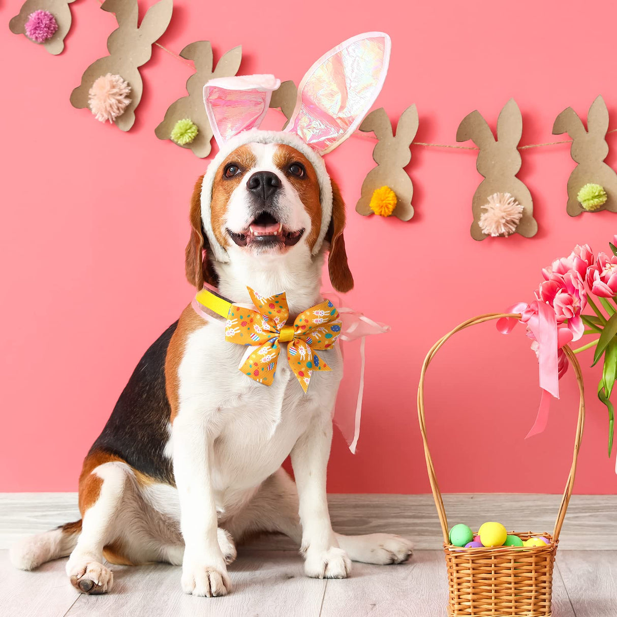 40 Pcs Easter Dog Bow Ties Set 26 Easter Gifts Pet Bowties 10 Pet Ties 4 Puppy Bandanas Dog Grooming Accessories for Bunny Cat Puppy (Egg Style)