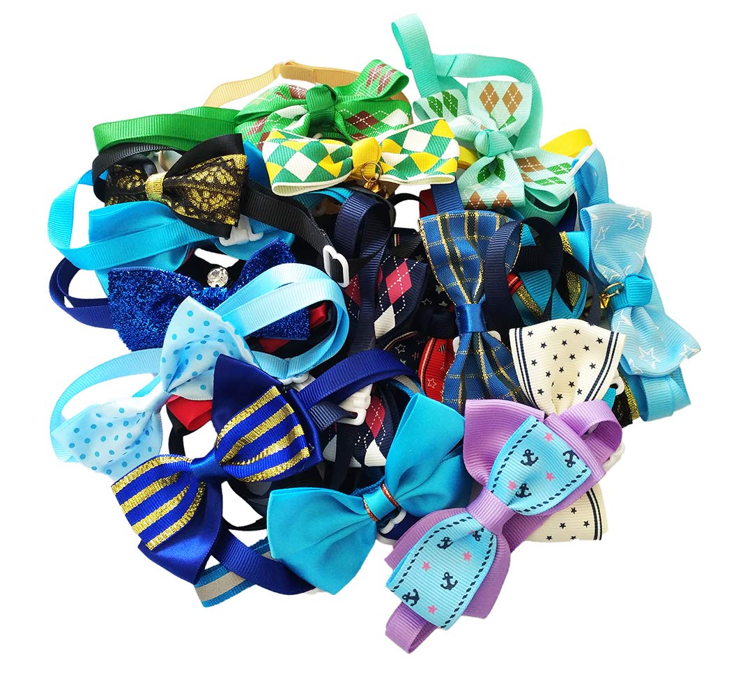 PET SHOW Cute Bow Ties Collar for Small Dogs Puppy Cats Adjustable Bowties Neckties Pet Grooming Accessories Assorted Randomly Pack of 50 (Boy Bow Ties)
