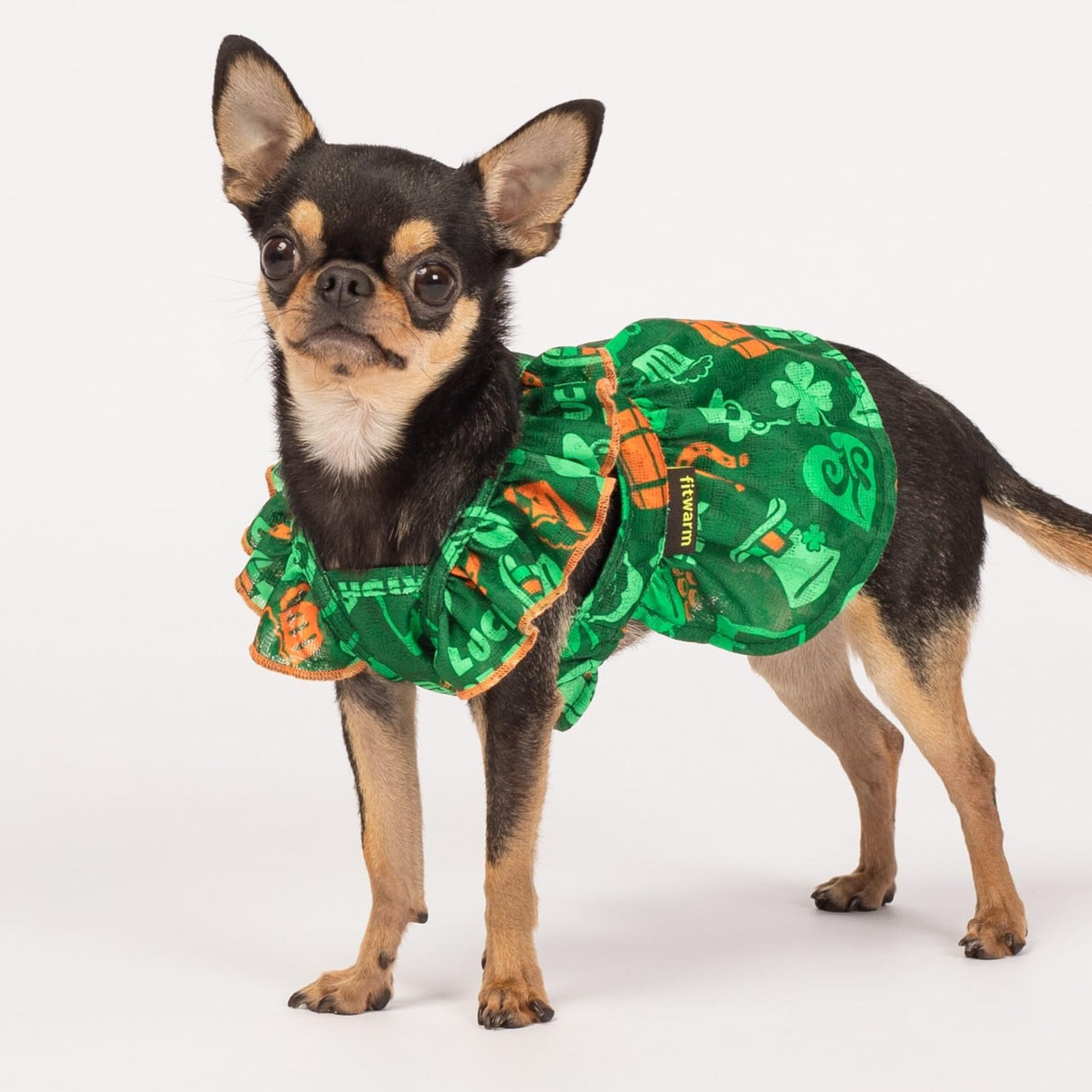 Fitwarm St Patricks Day Ruffle Dog Dress, Lucky Dog Clothes for Small Dogs Girl, Funny Pet Outfit, Green, Orange, Small