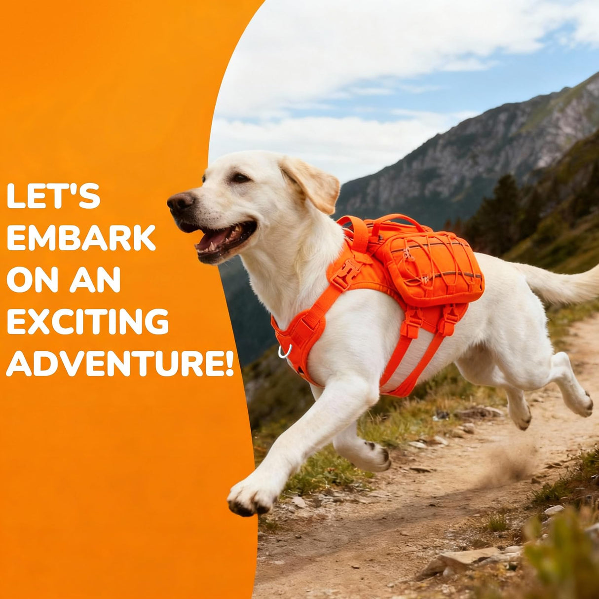 AOKOWN Medium Dog Harness Backpack, No Pull Adjustable Dog Vest with Handle & Leash Ring, Lightweight Dog Backpack with Side Pockets for Walking, Training & Day Hikes, Orange, M