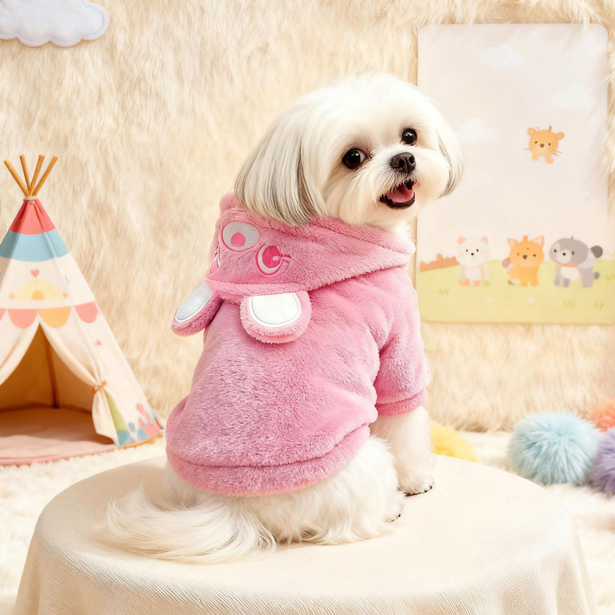 Dog Hoodie with Bear Ears Fleece Dog Valentines Sweater for Small Dogs French Bulldog Clothes Puppy Costume for Small Dogs XS Winter Clothes Cozy Pet Fleece for Cats