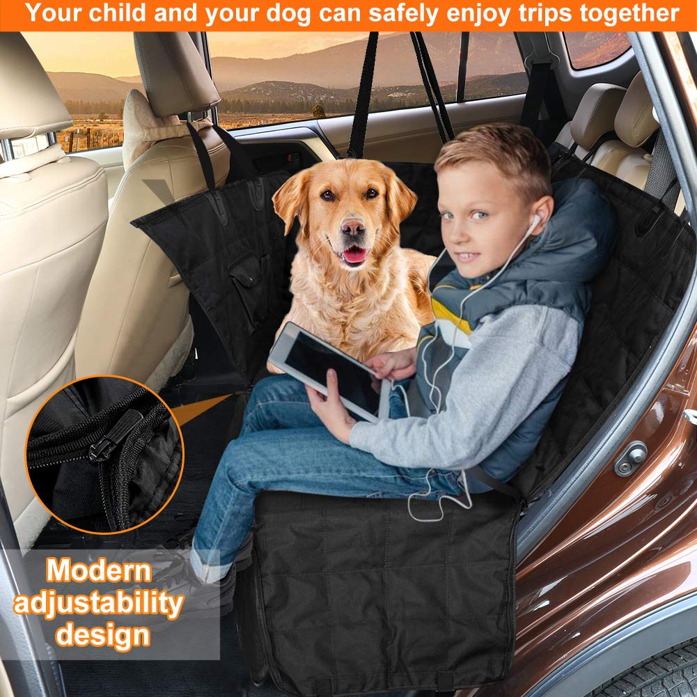 Bark Lover Dog Car Seat Covers Hammock for Cars Trucks SUV - Waterproof Pet Car Seat Protector for Backseats, More Durable Zippered Side Flaps Ensure Dog Travel Safety,Black Regular