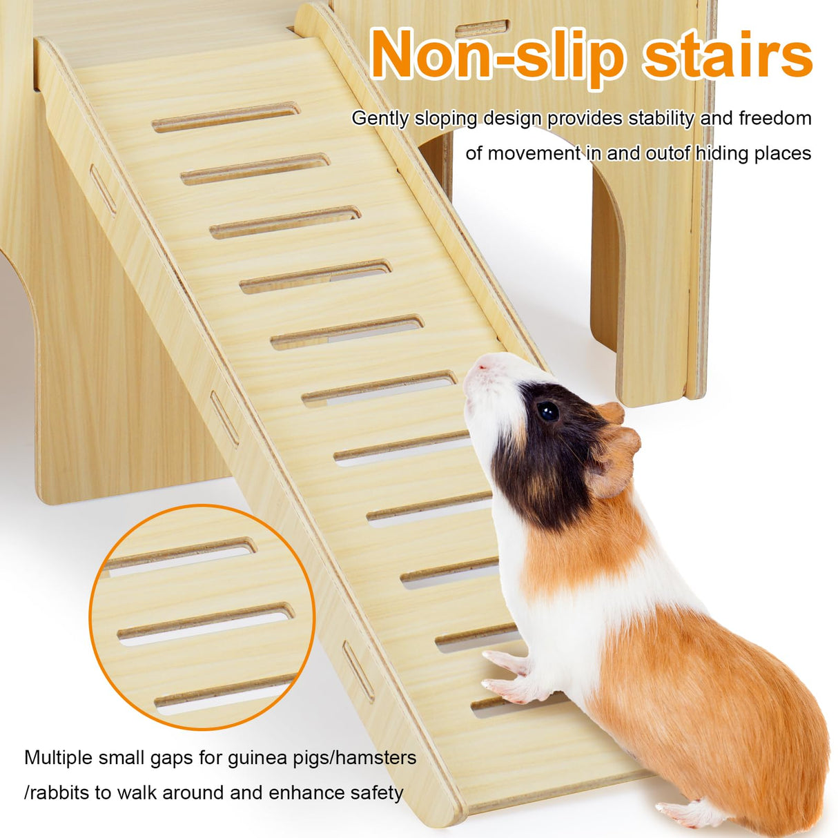 Large Guinea Pig Hideout, Upgraded Wooden Guinea Pig Castle with Guinea Pig ramp, Easy to Assemble Guinea Pig House for Small Animal House Habitat or Hamster Hideout/Rabbit Hideout