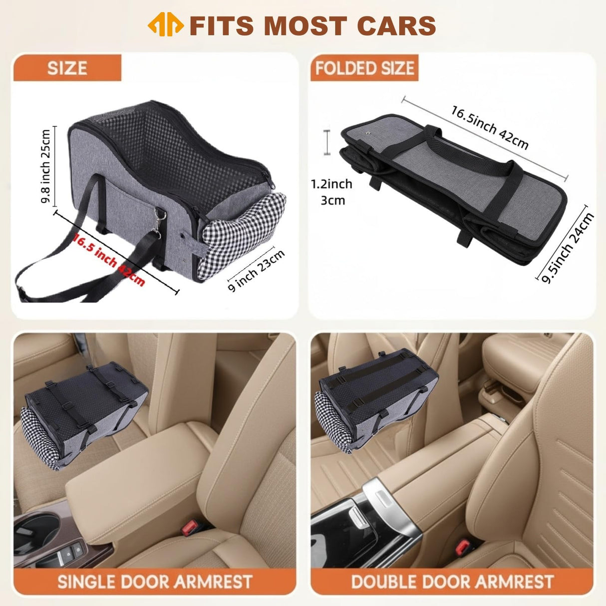 Center Console Dog Car Seat with Breathable Mesh Cover, Pet Puppy Car Seat, Middle Console Dog Armrest Booster Seat with Ventilated Mesh for Small Dogs&Cats