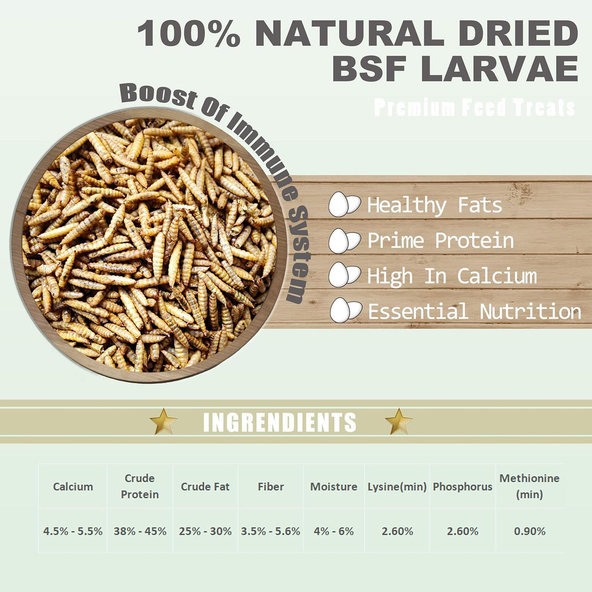 Amzey 11 LBS Dried Black Soldier Fly Larva - 100% Natural BSF Larvae - 85X More Calcium Than Mealworms - High Calcium Treats for Chickens, Birds, Reptiles, Hedgehog, Geckos, Turtles