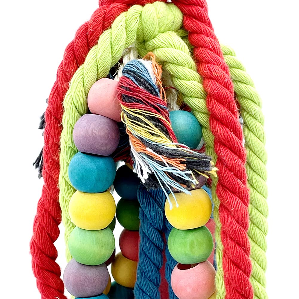 GILYGI 20.5 inch Parrot Chewing Toys - Wooden Block Tearing and Cotton Rope Toys for Medium Large Extra Large Parrot Conures African Grey Amazon Cockatoo and Macaw