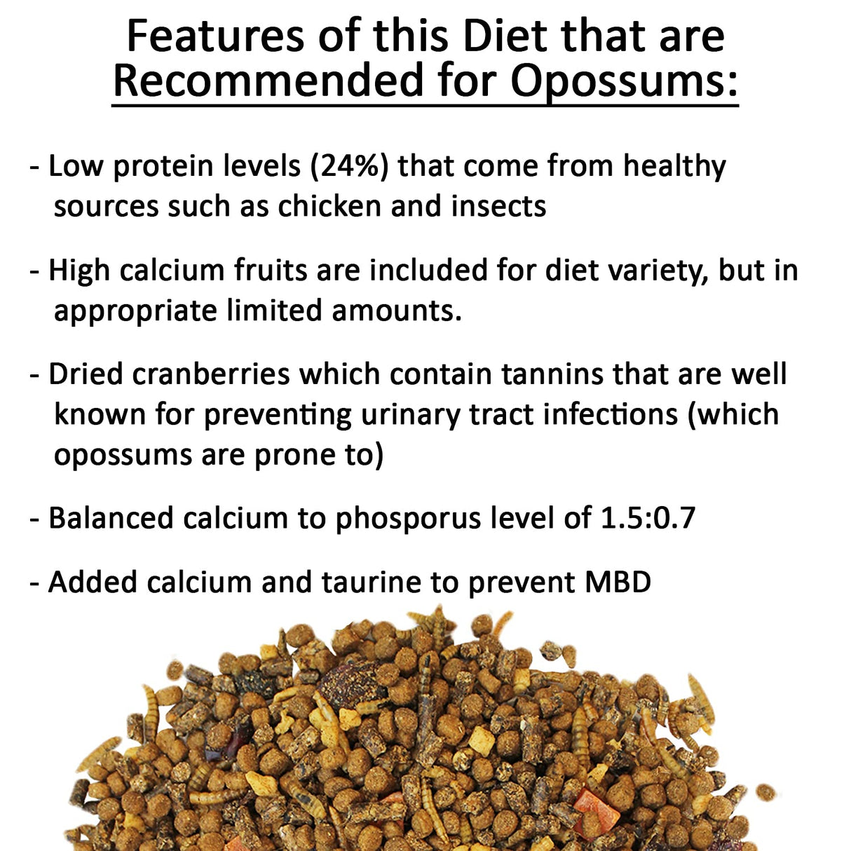 Exotic Nutrition Opossum Complete - Nutritionally Complete Healthy Pellet Diet - Food for Short-Tailed & Virginia Opossums (15 lb.)