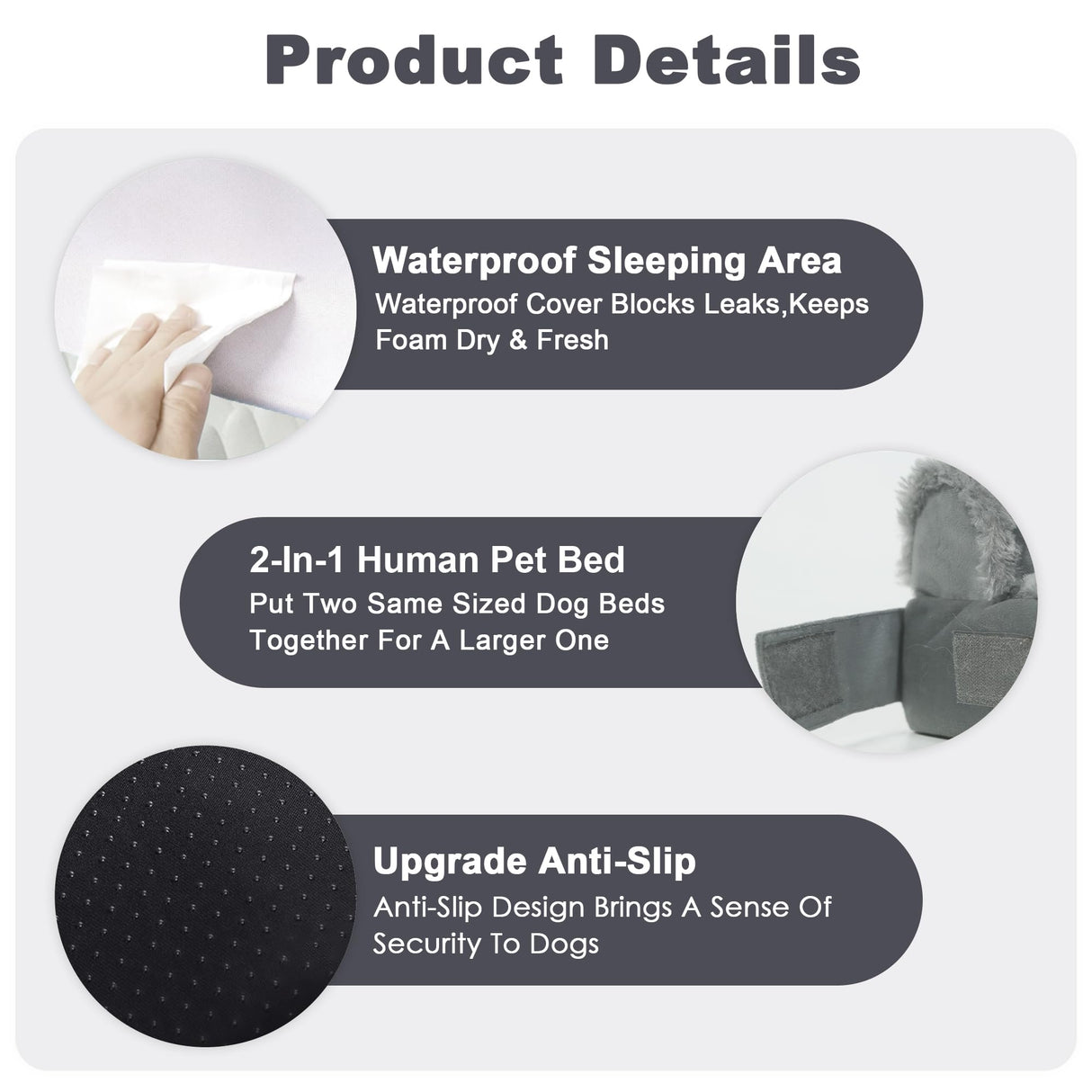 PAWPUBBY Orthopedic Dog Bed - Breathable Egg-Crate Foam Sofa Couch with Bolster, Water-Resistant Liner & Washable Rose Velvet - Ideal for Corgis, French Bulldogs, Dark Gray, L (35'' x 22'')