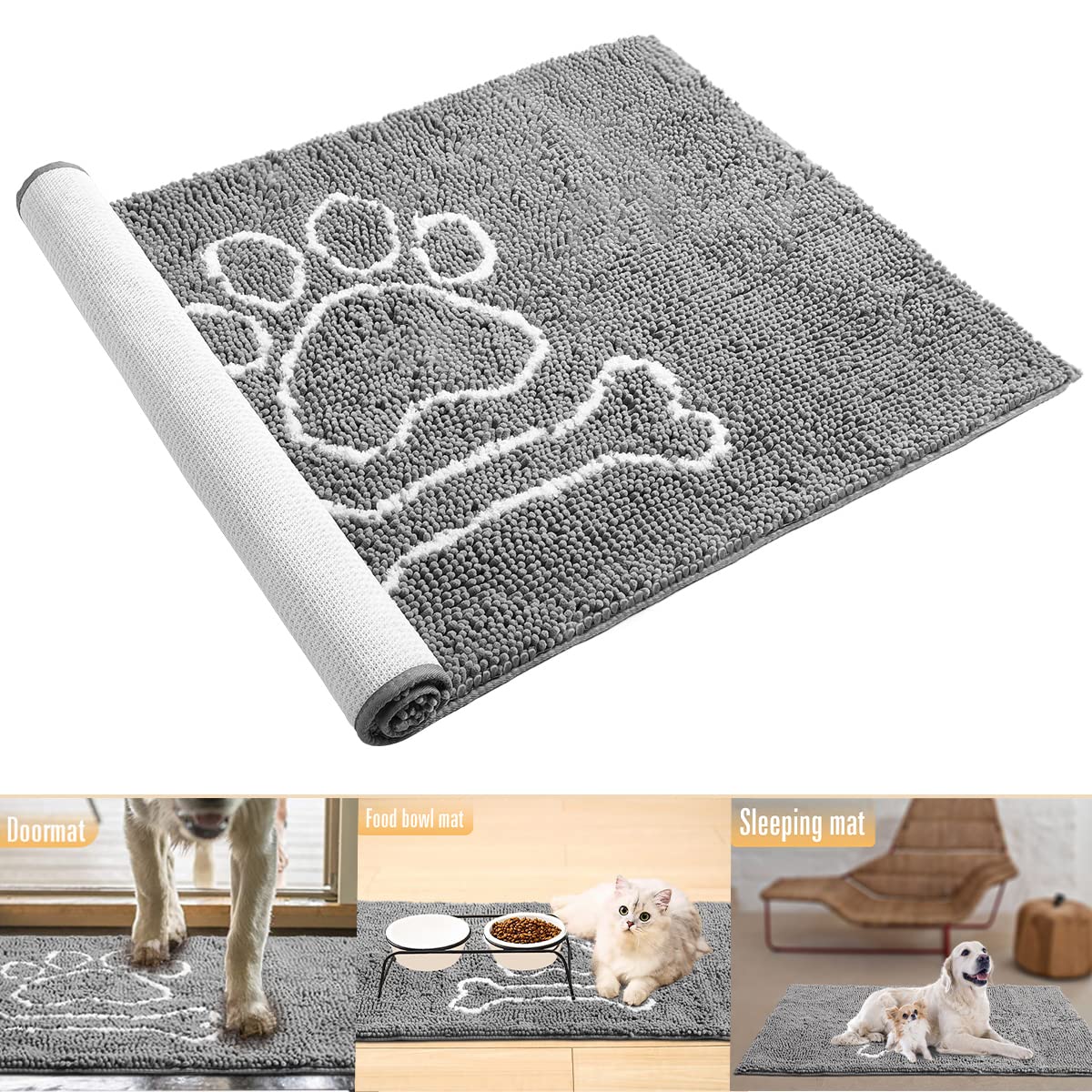 AROGAN Indoor Door Mat Entryway Rug Traps Mud and Water, Chenille Doormat for Muddy Shoes and Dog Paws, Machine Washable Doormat, Front Door Mat, Busy Area Dog Rugs for Floors, Entrance, 20x32 Grey