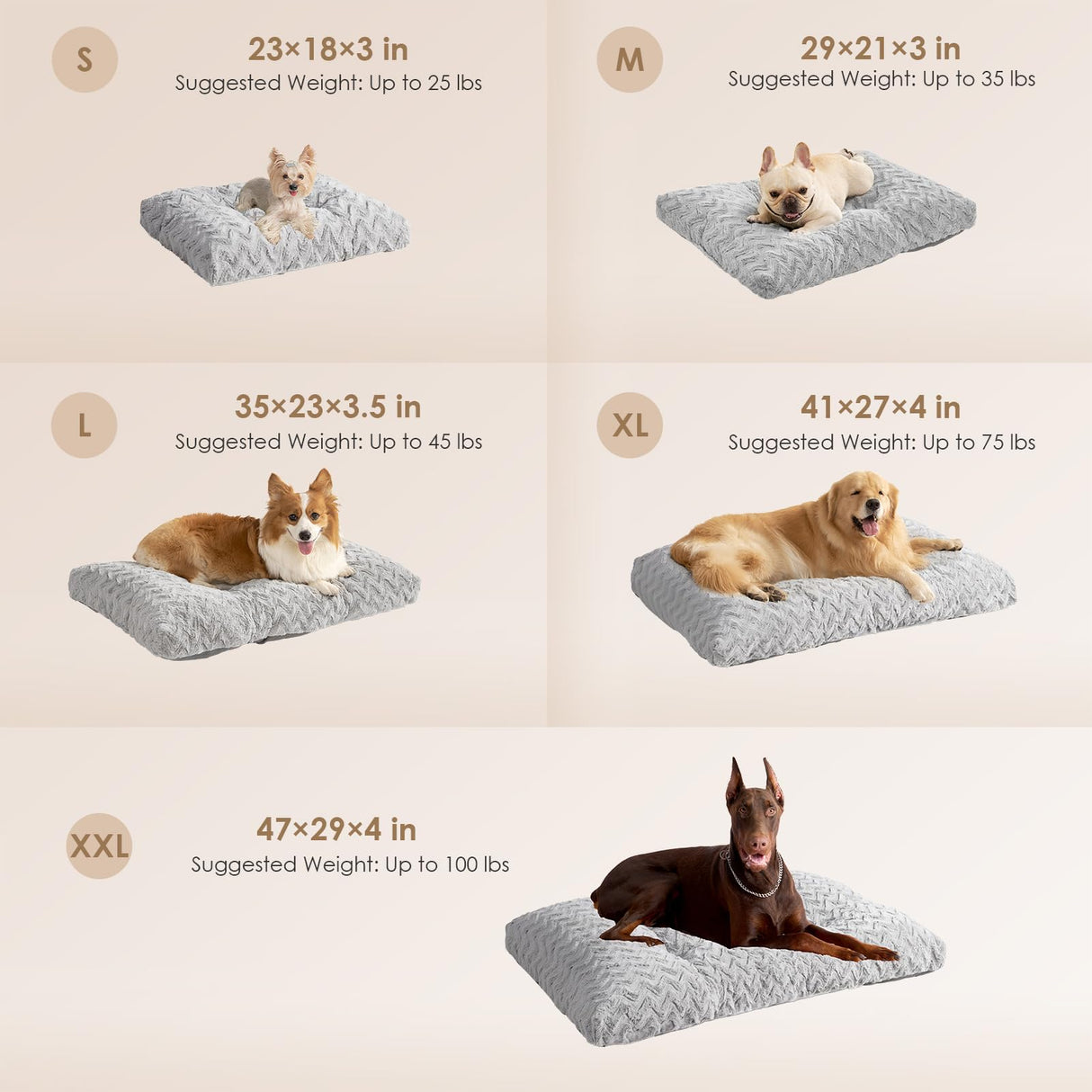 EHEYCIGA Washable XL Dog Bed for Crate 41x27 Inch, Reversible Kennel Pad for Extra Large Dogs Weight Up to 75 lbs, Plush and Comfy Pet Sleeping Mat, Grey