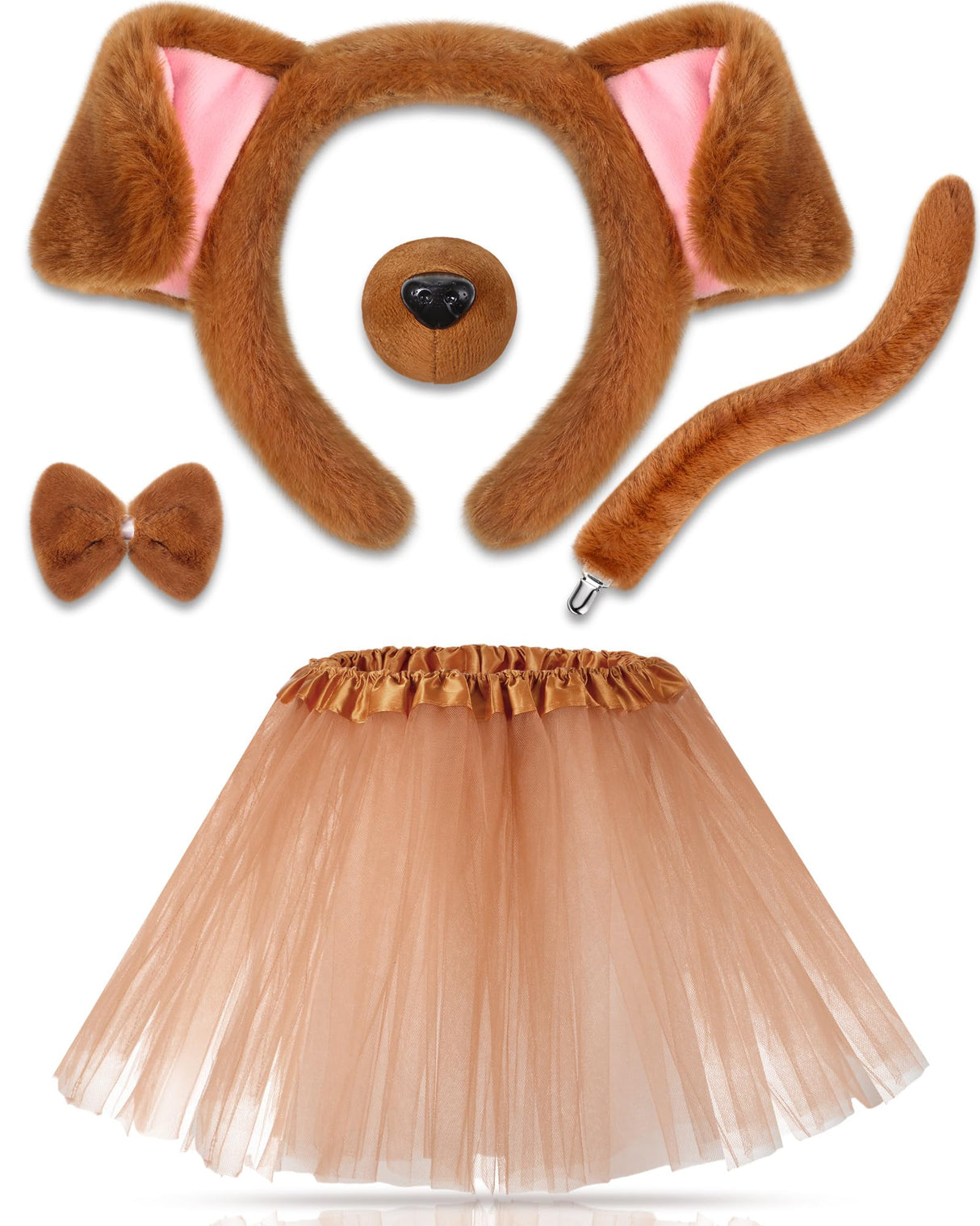 Zhanmai 5 Pcs Carnival Animal Costume Kid Bear Puppy Dog Pup Kangaroo with Tutu Ear Headband Bowtie Tail Paws for Boys Girls