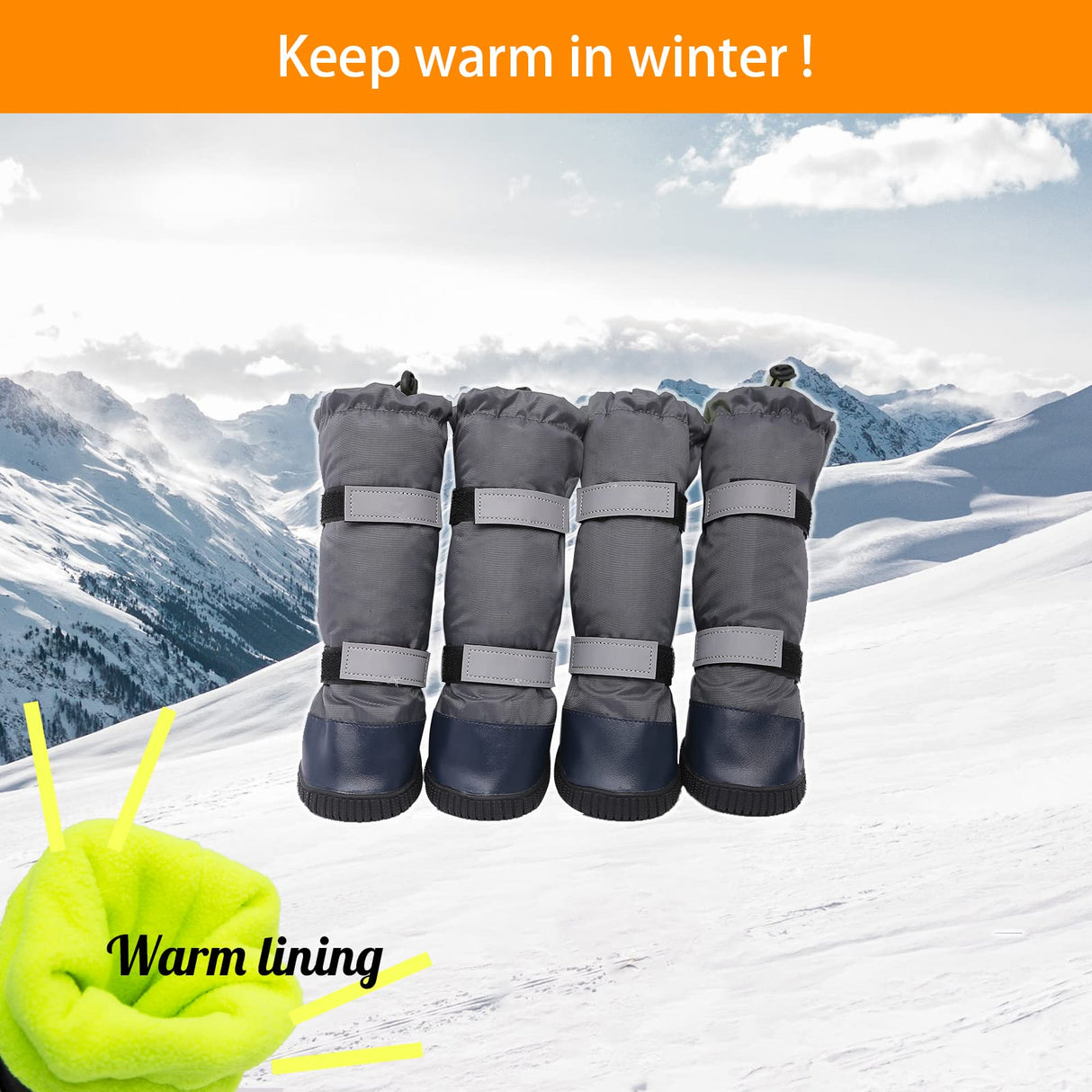 Adorepaw & Dog Rain Boots with Waterproof Material , Dog Winter Boots Keeps Your Pet Warm, Reflective Straps and Anti-Slip Sole, Dog Snow Boots for Snowy Day( 4PCS/Set )