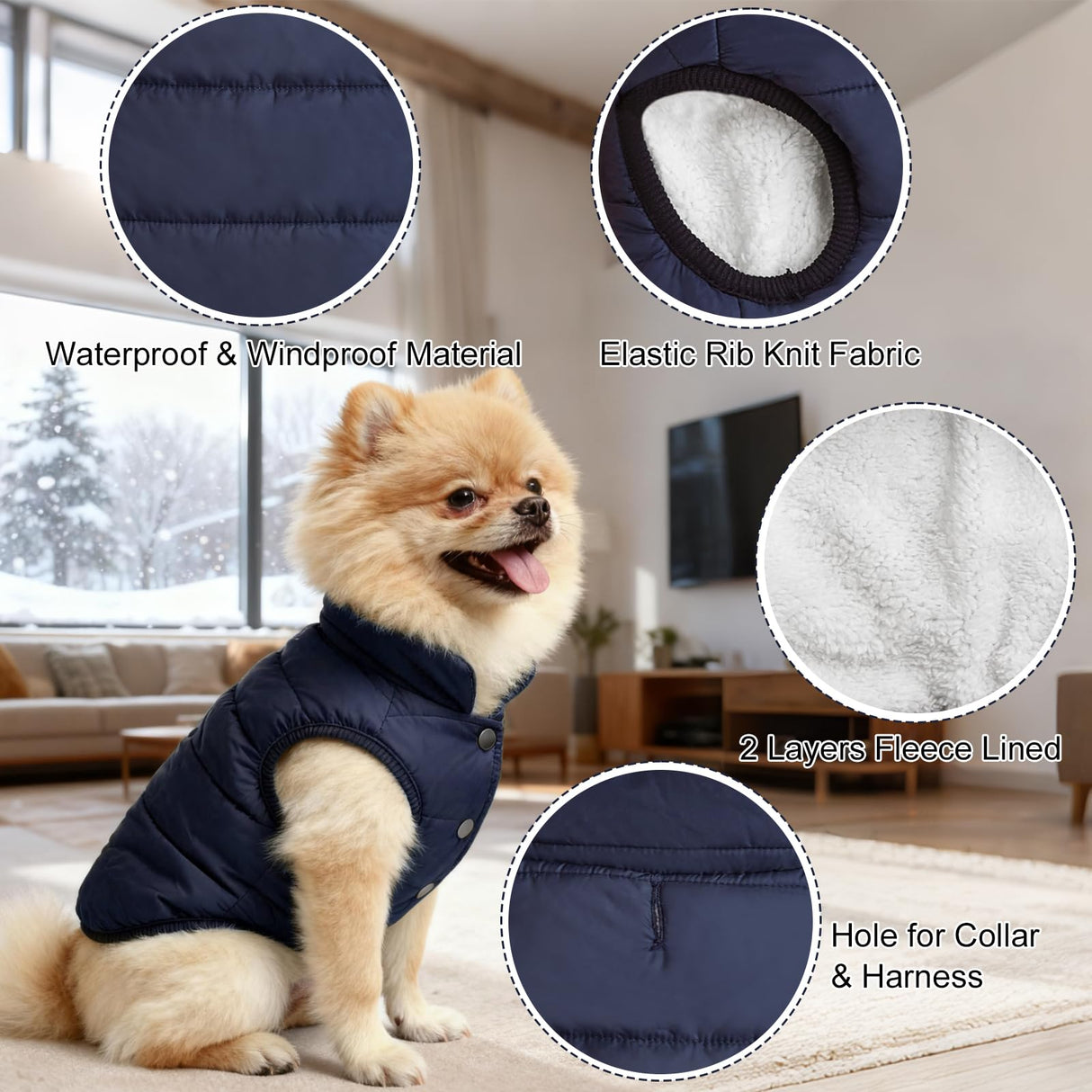 Asmea Dog Jacket Waterproof Fleece Dogs Vest Large Dog Coats for Winter Cold Weather Warm Dogs Puffer Jacket Puppy Coat Blue Pet Jackets Cat Coats M