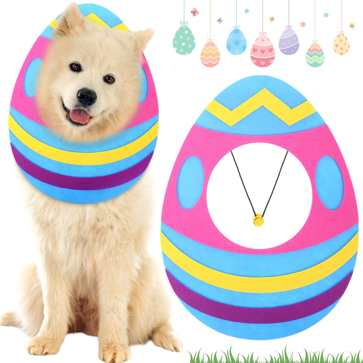 Soulchen Cute Easter Dog Costume Adjustable Egg Dog Shaped Hat Headwear for Easter Party Pets Cats Festive Bunny Ears Decorative Accessory for Puppy Holiday Dress up(Large)