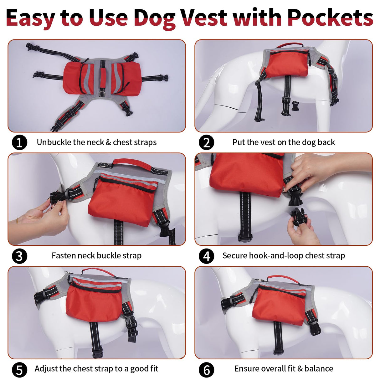 DENTRUN Dog Hiking Backpack, Hound Dog Saddlebag Backpack, Nylon Dog Harness Vest with Side Pockets Hiking Pack, Dog Backpack Hiking Walking Training Running for Medium & Large Dogs