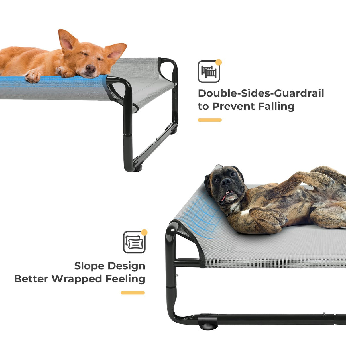 Veehoo 35" Medium Raised Dog Bed, Washable Dog Cot with Headrest Sides, Outdoor Elevated Dog Bed with Non-Skid Feet, Breathable Mesh, Portable Pet Hammock for Indoor or Camping, Grey