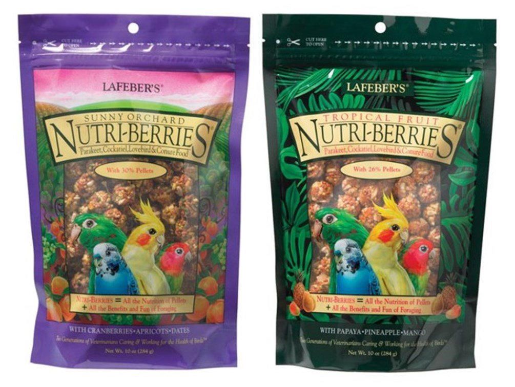 LAFEBER'S Nutri-Berries Parakeet, Cockatiel, Lovebird & Conure Food 2 Flavor Variety Bundle, (1) Each: Papaya Pineapple Mango, Cranberries Apricots Dates, 10 Ounces