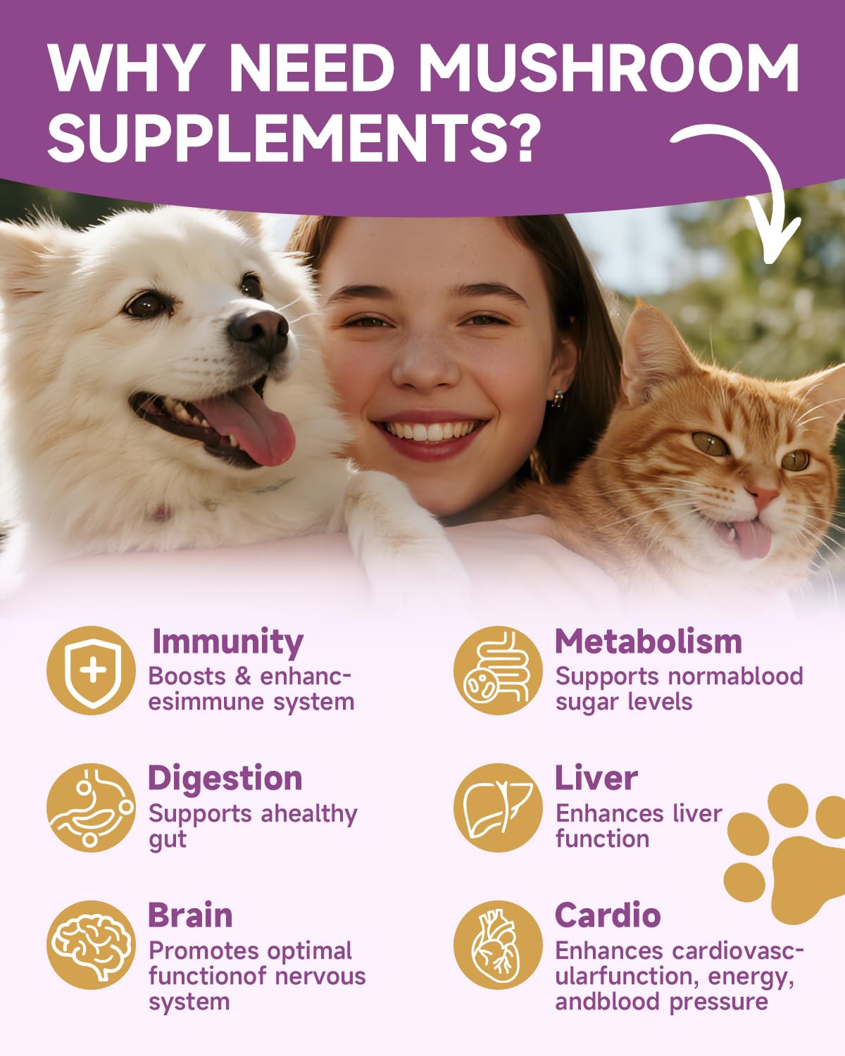 NaSeny Mushroom for Dogs & Cats - Turkey Tail for Dogs - 10 Organic Mushroom Supplement with Turkey Tail, Reishi, Lions Mane - Lumps & Bumps, Immunity, Gut, Skin, Joint Health - Chicken Flavor