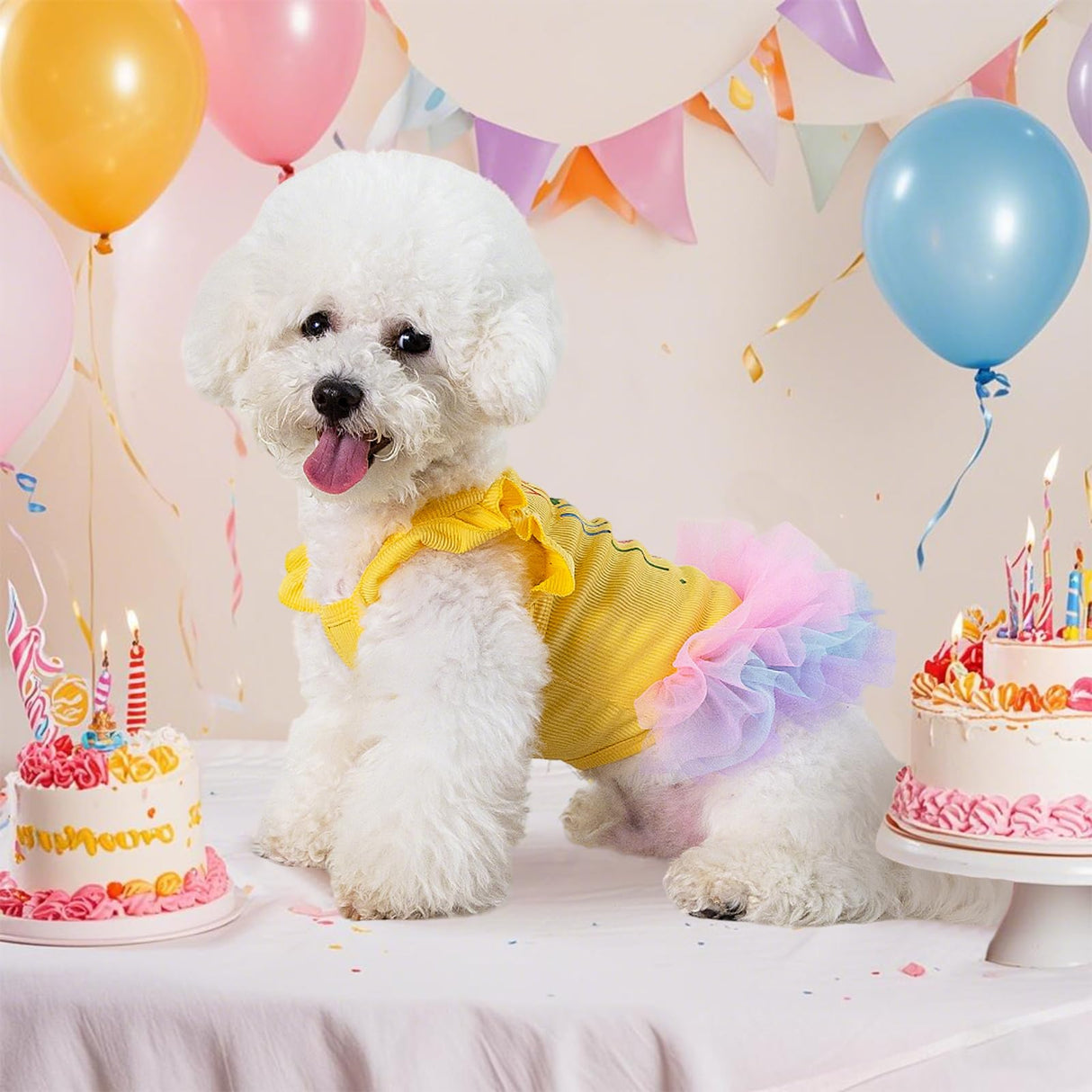 Yaopelky Dog Birthday Dress It's My Birthday Dog Dress Small Doggy Girl's Tutu Dresses Ruffle Sleeless Puppy Clothes Tulle Lace Skirt Pet Costume Cat Outfits (Yellow, S(6.5-12lb))