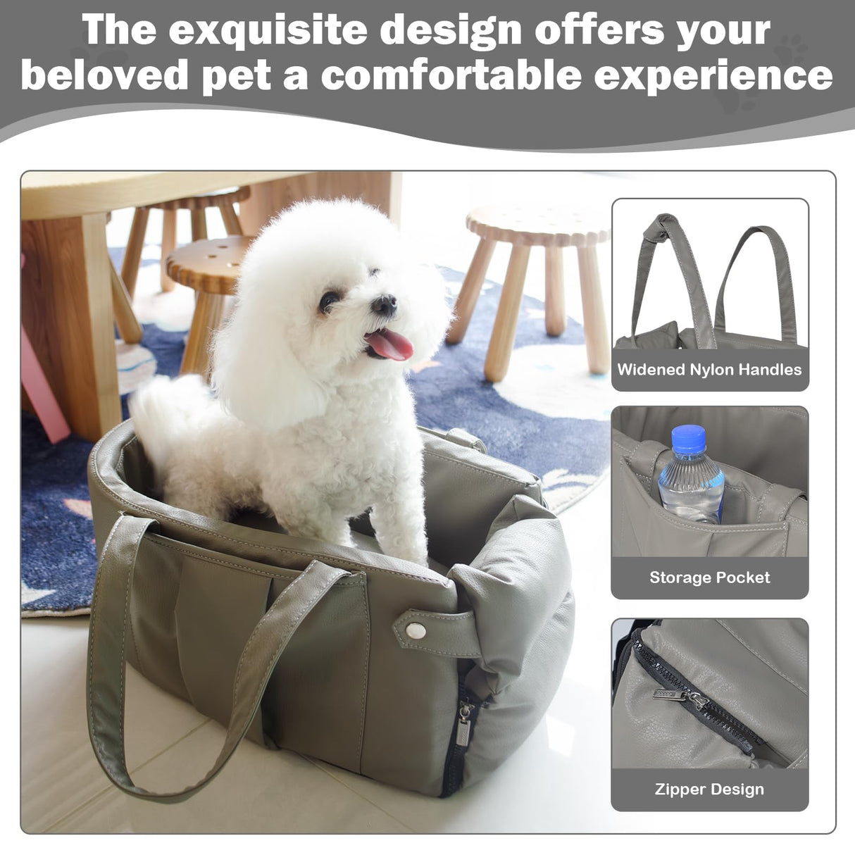 Portable Small Dog Seat for Car, Luxury Leather Center Console Dog Car Seat Booster with Safety Tethers, Anti-Collapse Pet Travel Carseat for SUV, Truck