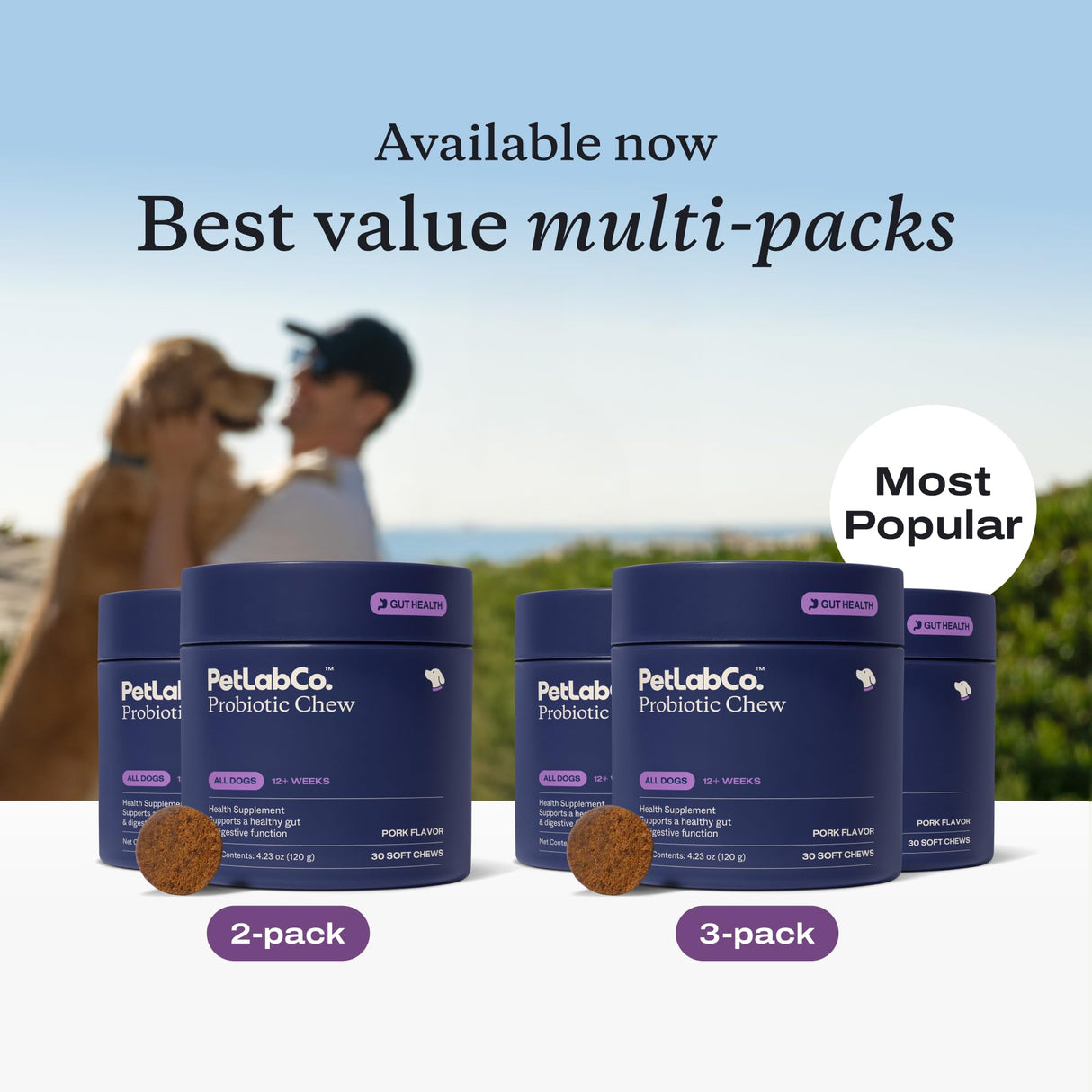 PetLab Co. Probiotics for Dogs, Support Gut Health, Occasional Diarrhea, Digestive Health & Seasonal Allergies - Pork Flavor - 30 Soft Chews - Packaging May Vary (Value 2-Pack)