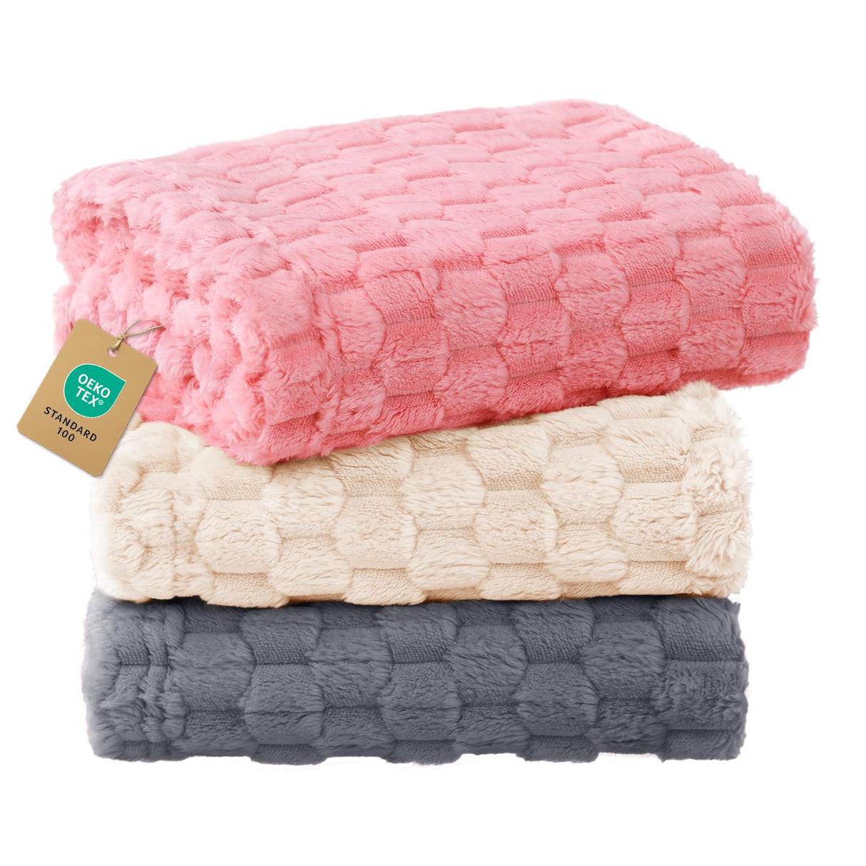 Luciphia 300GSM Fleece Dog Blanket for Small Medium Large Dogs 3D Jacquard 1 Pack 3 Flannel Puppy Cat Pet Throw Blankets Soft Washable Decorative Furniture Protect Pcs3-Grey/White/Pink, L(41''x31'')