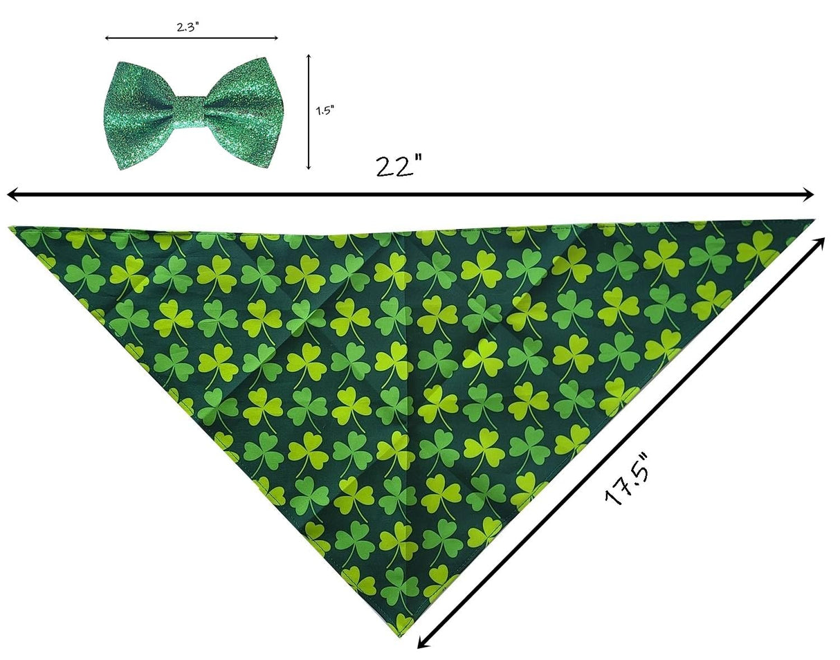 Small Dog St. Patricks Day Outfit Green Dress, Bandana & Bow Clip 3 Piece Irish Pet Cat Costume Accessories M