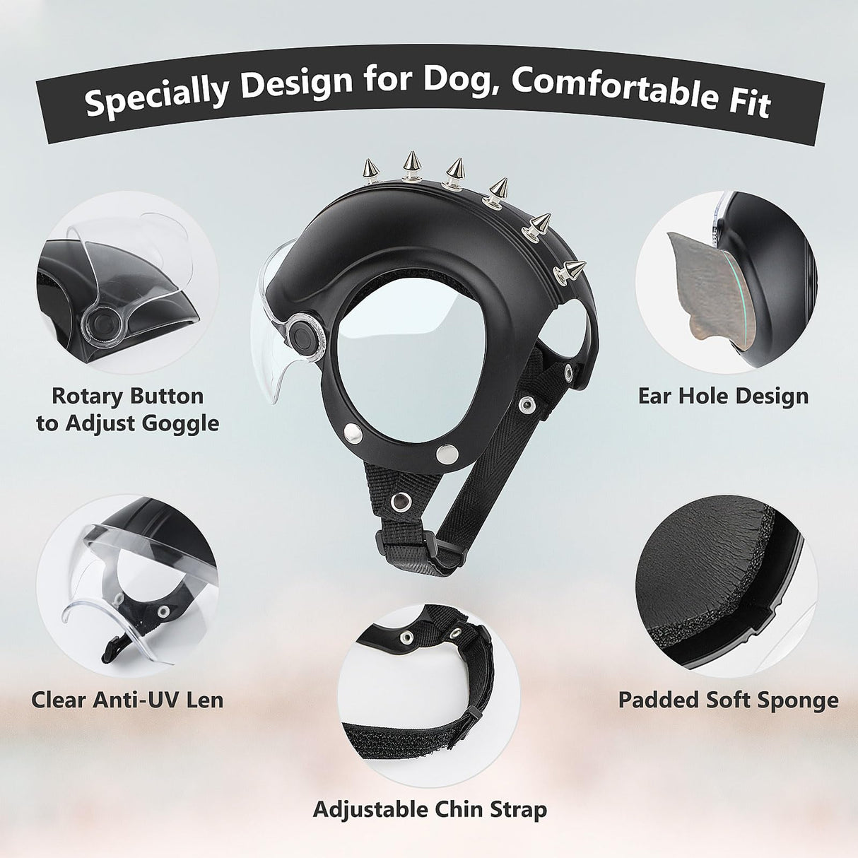 Dog Helmet for Small Breed Cool Pet Motorcycle Helmet with Drop-Down Clear Visor (with Rivets)