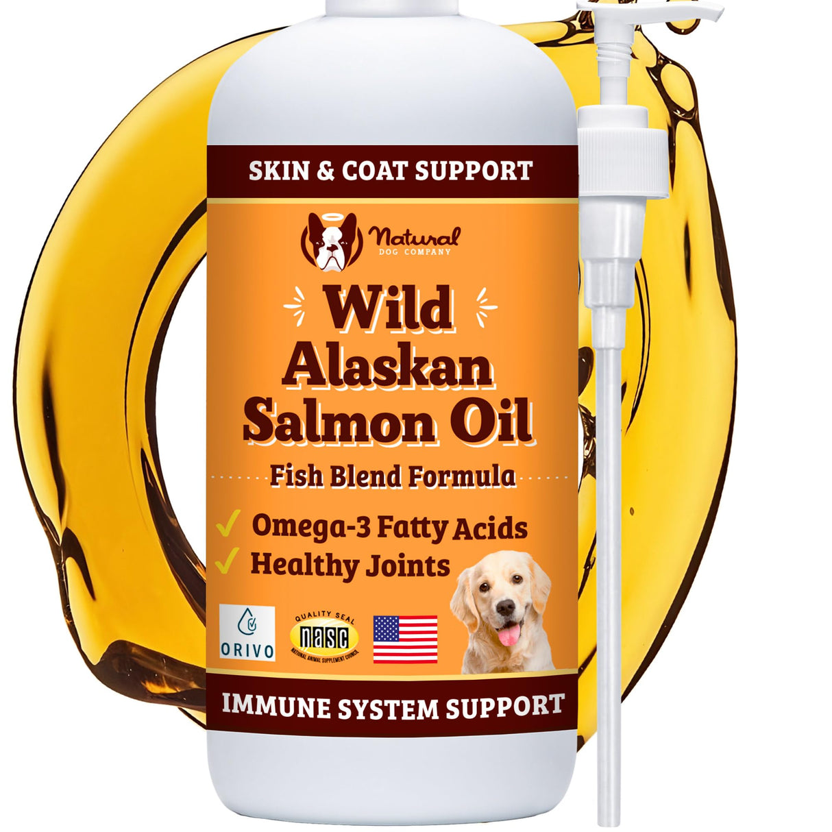 Natural Dog Company Wild Alaskan Salmon Oil Formula with Omega 3, Fish Oil for Dogs Supplement, Skin & Coat Dog Oil, Itchy Relief, Immune Support for Joints & Heart, Food Topper, 32 oz